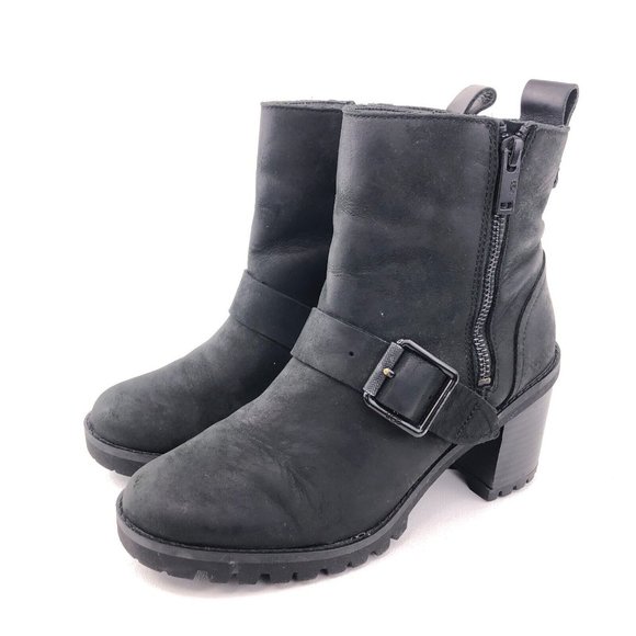 UGG Fern Black Leather Moto Boots 6 - Picture 3 of 12